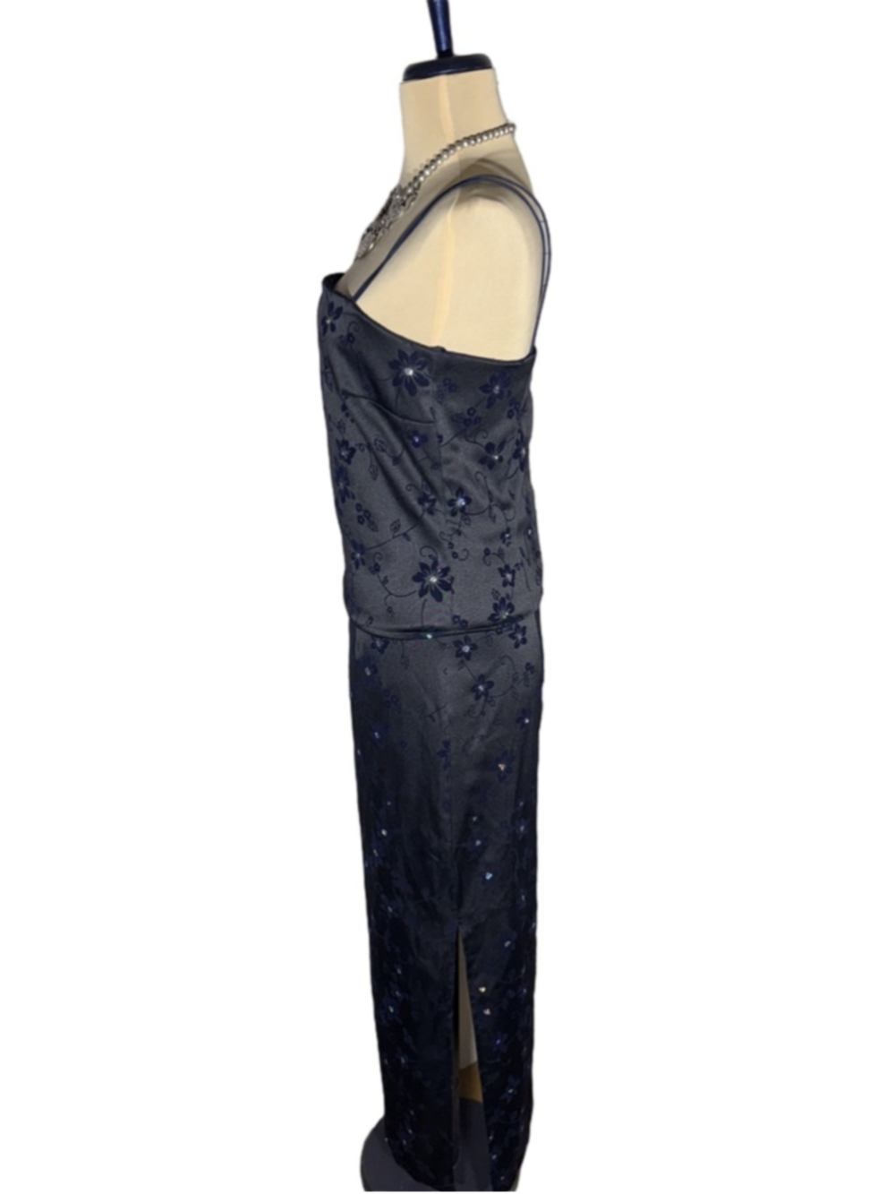 Vintage 90s Byer Too! Maxi dress navy blue beaded cocktail prom wedding guest 7 - Picture 4 of 14